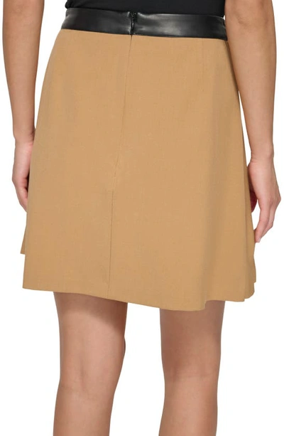 Shop Dkny Mix Media Pleated Skirt In Pecan