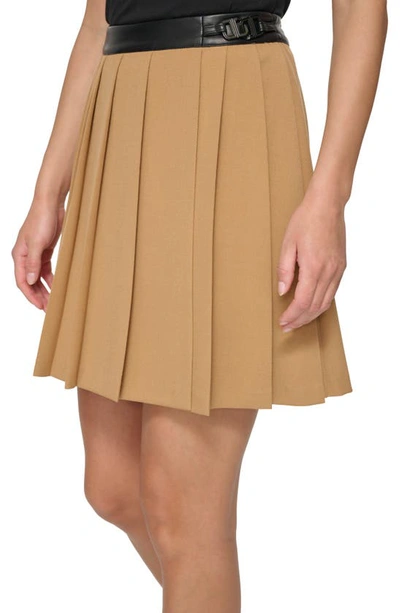 Shop Dkny Mix Media Pleated Skirt In Pecan