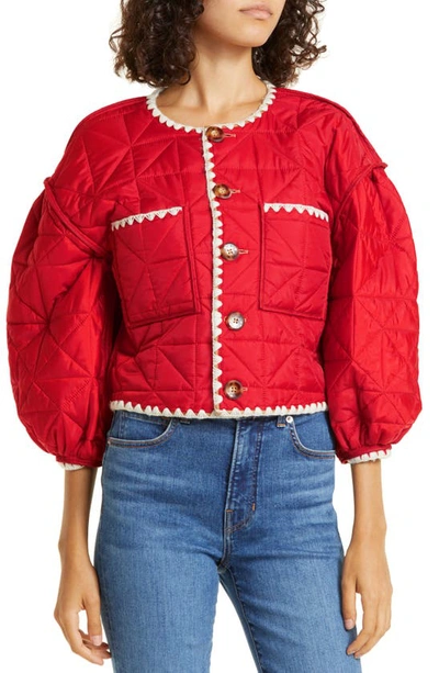 Shop Veronica Beard Leal Reversible Quilted Crop Jacket In Camel Nantucket Red