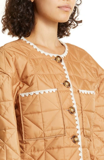 Shop Veronica Beard Leal Reversible Quilted Crop Jacket In Camel Nantucket Red