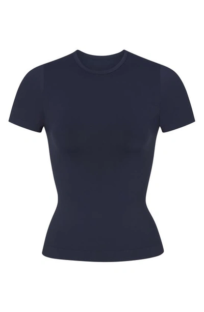 Shop Skims Soft Smoothing Seamless T-shirt In Navy