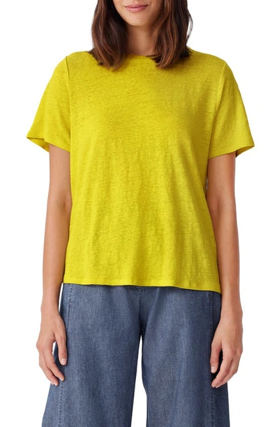 Shop Eileen Fisher Organic Linen Crewneck T-shirt In Sunbeam