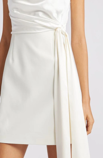 Shop Cinq À Sept Cara Mixed Media Tie Waist Dress In Ivory