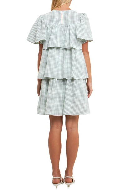 Shop English Factory Gingham Print Tiered Dress In Green/ White