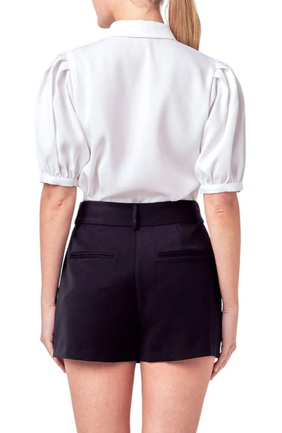 English Factory Puff Sleeve Embellished Button-up Blouse In White