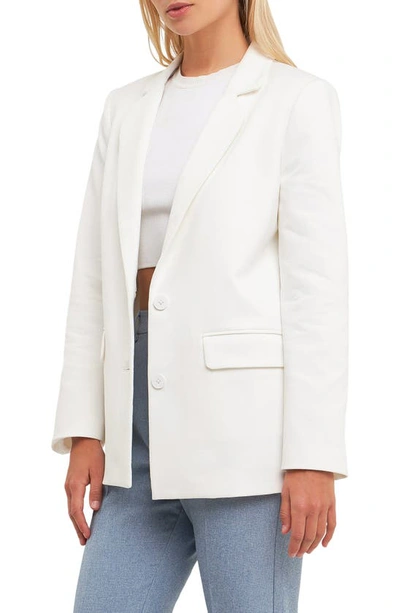 English Factory Curved Lapel Stretch Cotton Blazer In White
