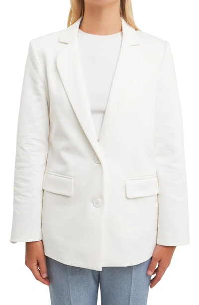 English Factory Curved Lapel Stretch Cotton Blazer In White