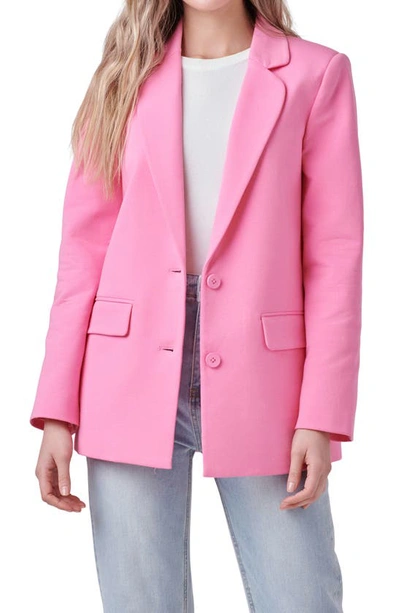 Shop English Factory Curved Lapel Stretch Cotton Blazer In Pink