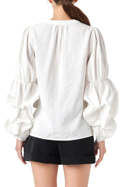 English Factory Gathered Sleeve Blouse In White