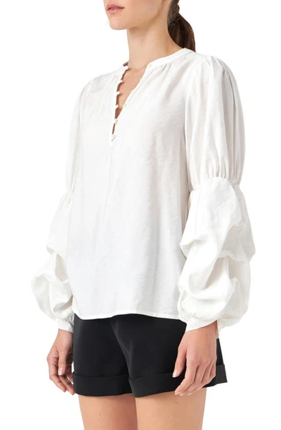 English Factory Gathered Sleeve Blouse In White