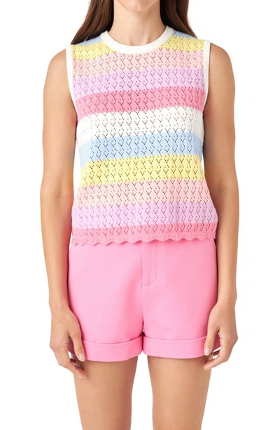 English Factory Stripe Sleeveless Knit Top In Pink Multi