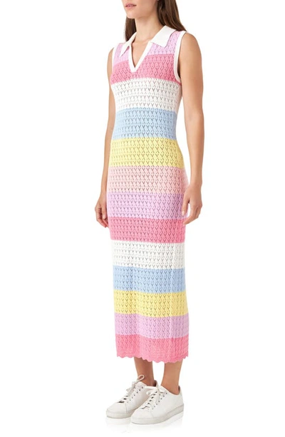 Shop English Factory Stripe Knit Sleeveless Dress In Pink Multi