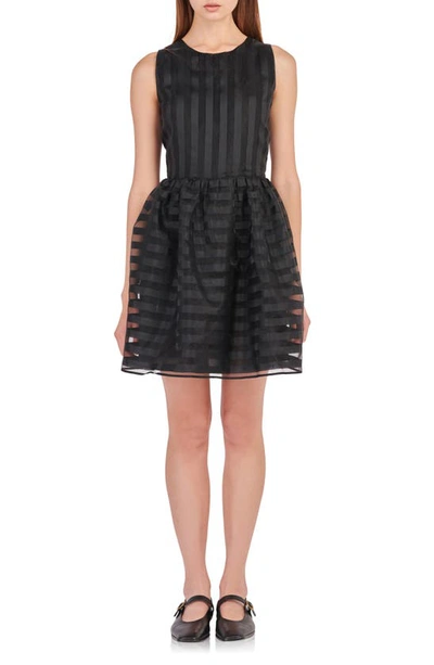 Shop English Factory Stripe Sleeveless Organza Dress In Black