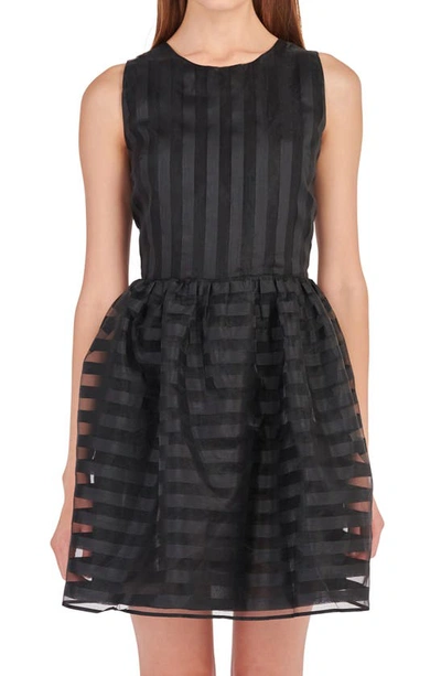 Shop English Factory Stripe Sleeveless Organza Dress In Black