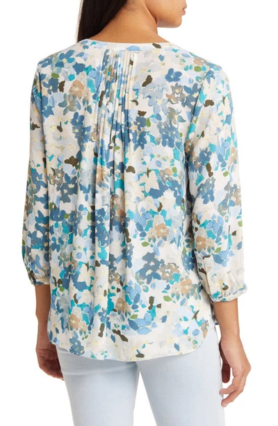 Shop Nydj High-low Crepe Blouse In Seaview