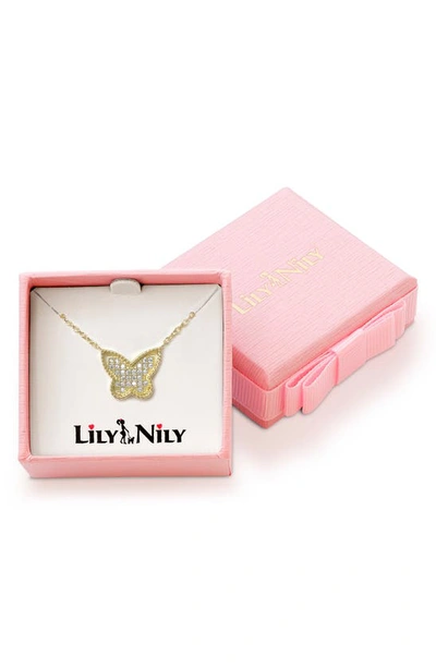 Shop Lily Nily Kids' Cubic Zirconia Butterfly Pendant Necklace In Gold