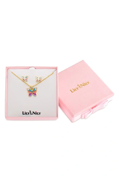 Lily Nily Kids' Glitter Butterfly Necklace & Stud Earrings Set In Gold
