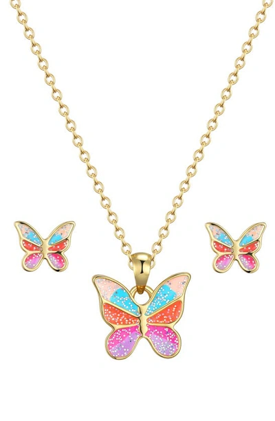 Shop Lily Nily Kids' Glitter Butterfly Necklace & Stud Earrings Set In Gold