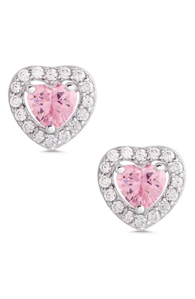 Shop Lily Nily Kids' Cubic Zirconia Heart Halo Stud Earrings In Pink