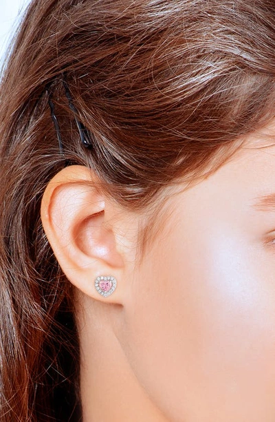Lily Nily Kids' Cubic Zirconia Heart Halo Stud Earrings In Pink