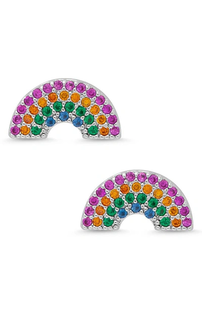 Shop Lily Nily Kids' Rainbow Cubic Zirconia Stud Earrings In Multi Silver