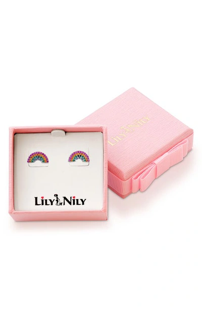 Lily Nily Kids' Rainbow Cubic Zirconia Stud Earrings In Multi Silver