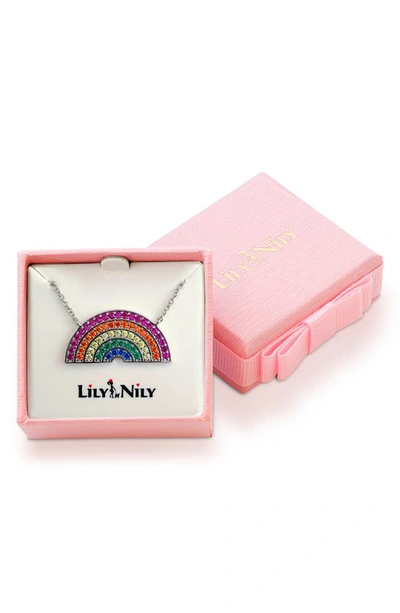 Lily Nily Kids' Rainbow Cubic Zirconia Pendant Necklace In Multi Silver
