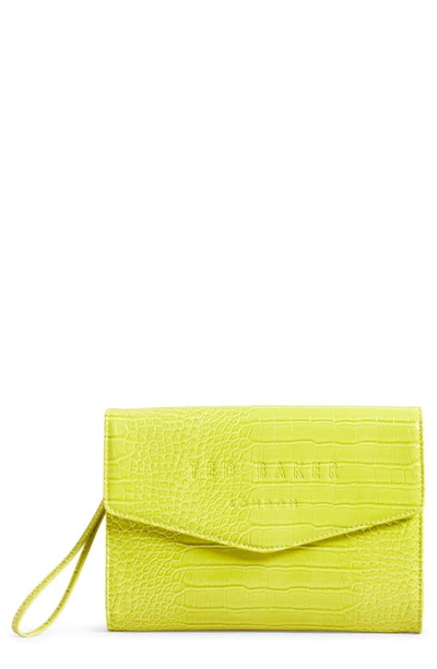 Shop Ted Baker Crocey Croc Embossed Faux Leather Clutch In Lime