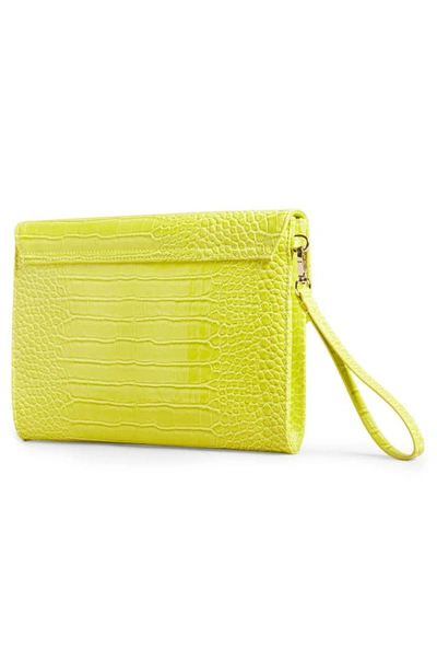 Shop Ted Baker Crocey Croc Embossed Faux Leather Clutch In Lime