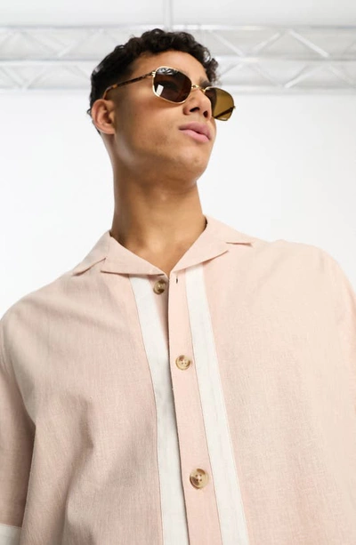 ASOS DESIGN RELAXED NOTCHED COLLAR COTTON & LINEN SHIRT 