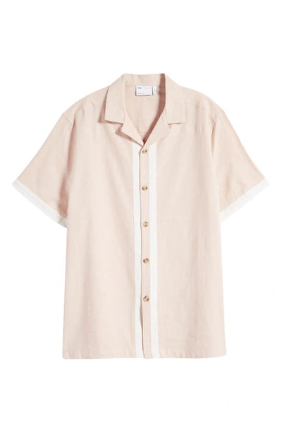 Shop Asos Design Relaxed Notched Collar Cotton & Linen Shirt In Light Pink