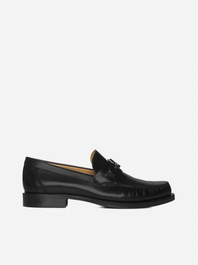 Shop Ferragamo Fort Leather Loafers In Black