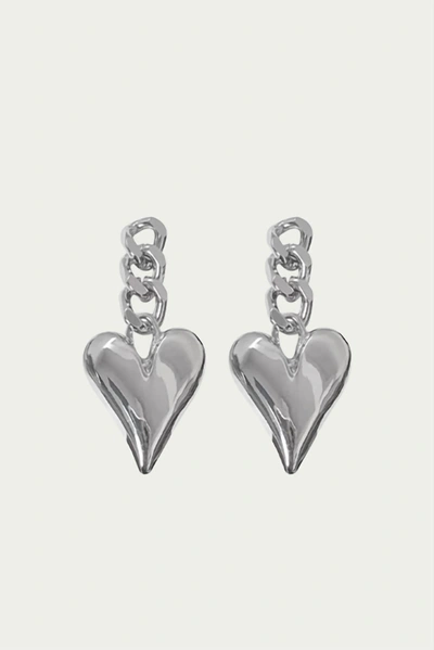 Shop Videmus Omnia Metal Love Cuban Chain Heart Drop Earrings In Silver