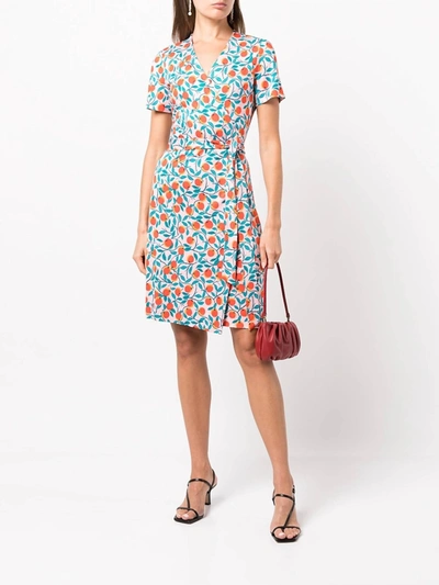 Shop Diane Von Furstenberg Julian Printed Silk Jersey Wrap Dress In Nectarine In Multi