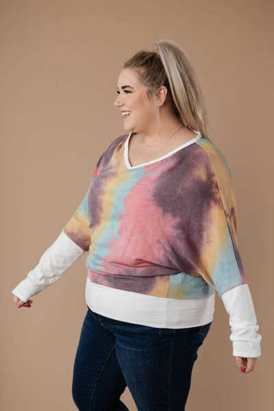 White Birch Whitney Wide V Tie Dye Pullover In Multi