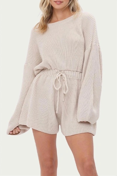 Shop Fore Drawstring-waist Ribbed-knit Romper In Beige