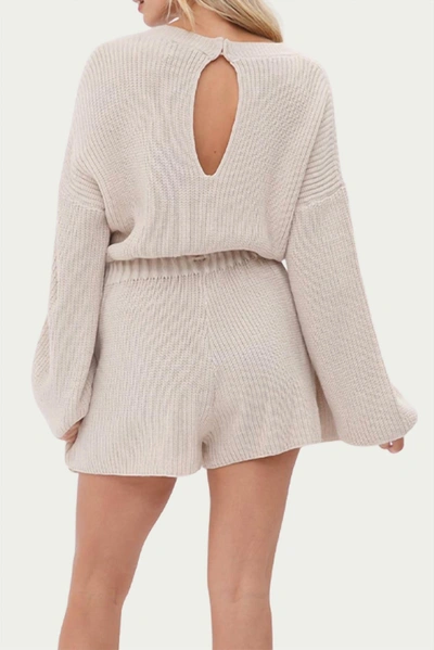 Shop Fore Drawstring-waist Ribbed-knit Romper In Beige