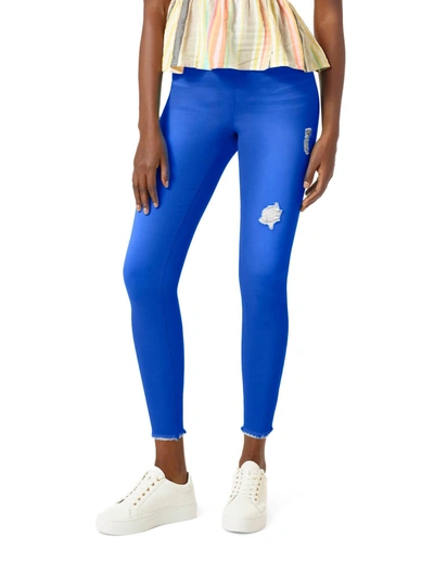 Hue Ripped Denim High Rise Skimmer Legging In Deep Ultramarine In Multi