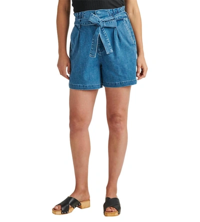 Jag High Rise Belted Pleated Paperbag Short In Blue Nova