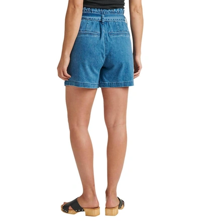 Shop Jag High Rise Belted Pleated Paperbag Short In Blue Nova