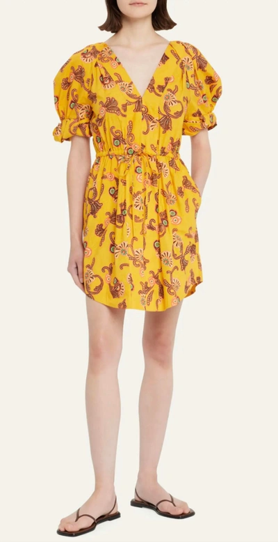 A.l.c Mia Printed Puff-sleeve Mini Dress In Yellow