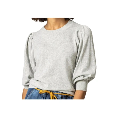 Shop Lilla P Puff Sleeve Sweater In Heather Grey