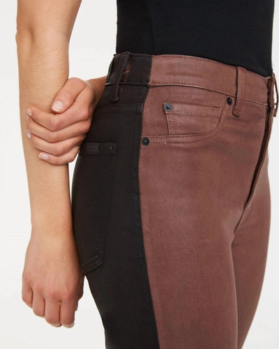 Shop 7 For All Mankind Coated 50/50 High Waist Cropped Straight Jeans In Chocolate/black In Multi