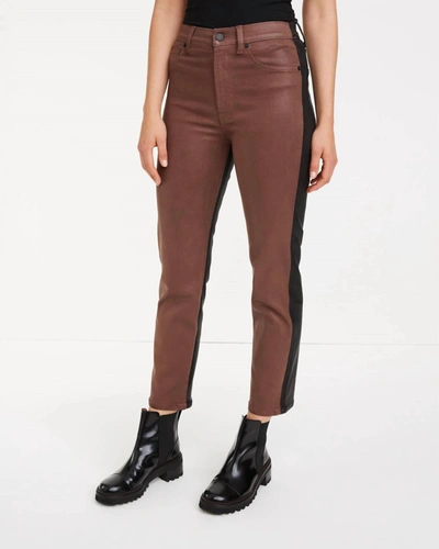 Shop 7 For All Mankind Coated 50/50 High Waist Cropped Straight Jeans In Chocolate/black In Multi