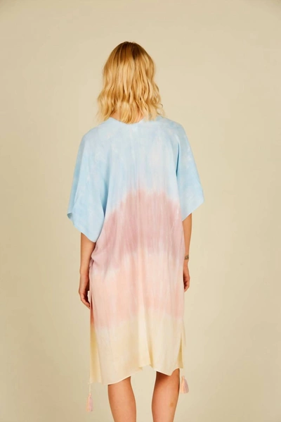 Ocean Drive Daybreak Stripe Tie Dye Kimono With Tassels In Tie-dye Print In Multi
