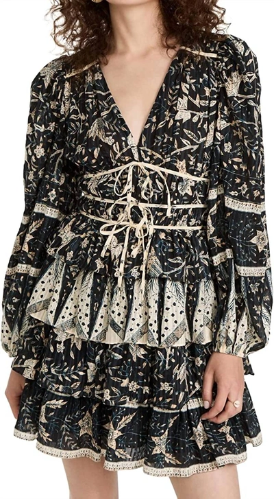 Shop Ulla Johnson Nina Jacquard Puff Sleeve Tiered Ruffle Skirt Mini Dress In Rainforest In Multi