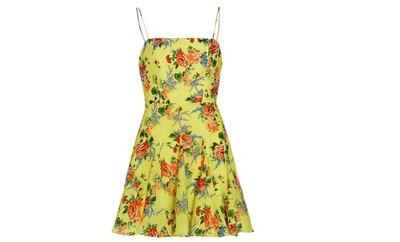 Shop Alice And Olivia Ginny Spaghetti Strap Fitted Top Mini Dress In Floral Express Lemon Sorbet In Multi