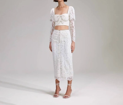 Shop Self-portrait Cord Lace Midi Skirt In Cream In White
