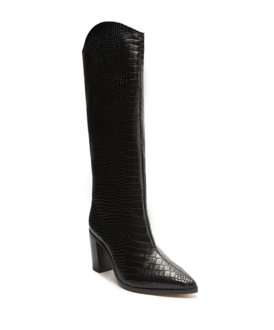 Shop Schutz Maryana Block Pointed Toe Block Boot In Black Croco In Multi