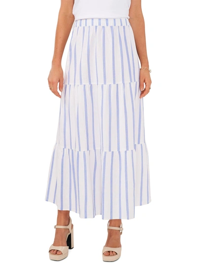 Shop Vince Camuto Womens Linen Blend Striped Midi Skirt In Blue